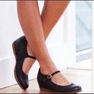 Dansko Loralie Black Burnished Nubuck Wedge Mary Jane Shoes